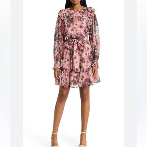 NWOT Rachel Parcell Floral Print Ruffle Chiffon Blouson Dress